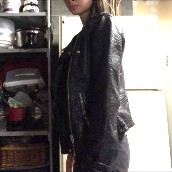 Fake leather Black Leather Jacket Juniors Large - Picture 3 of 4